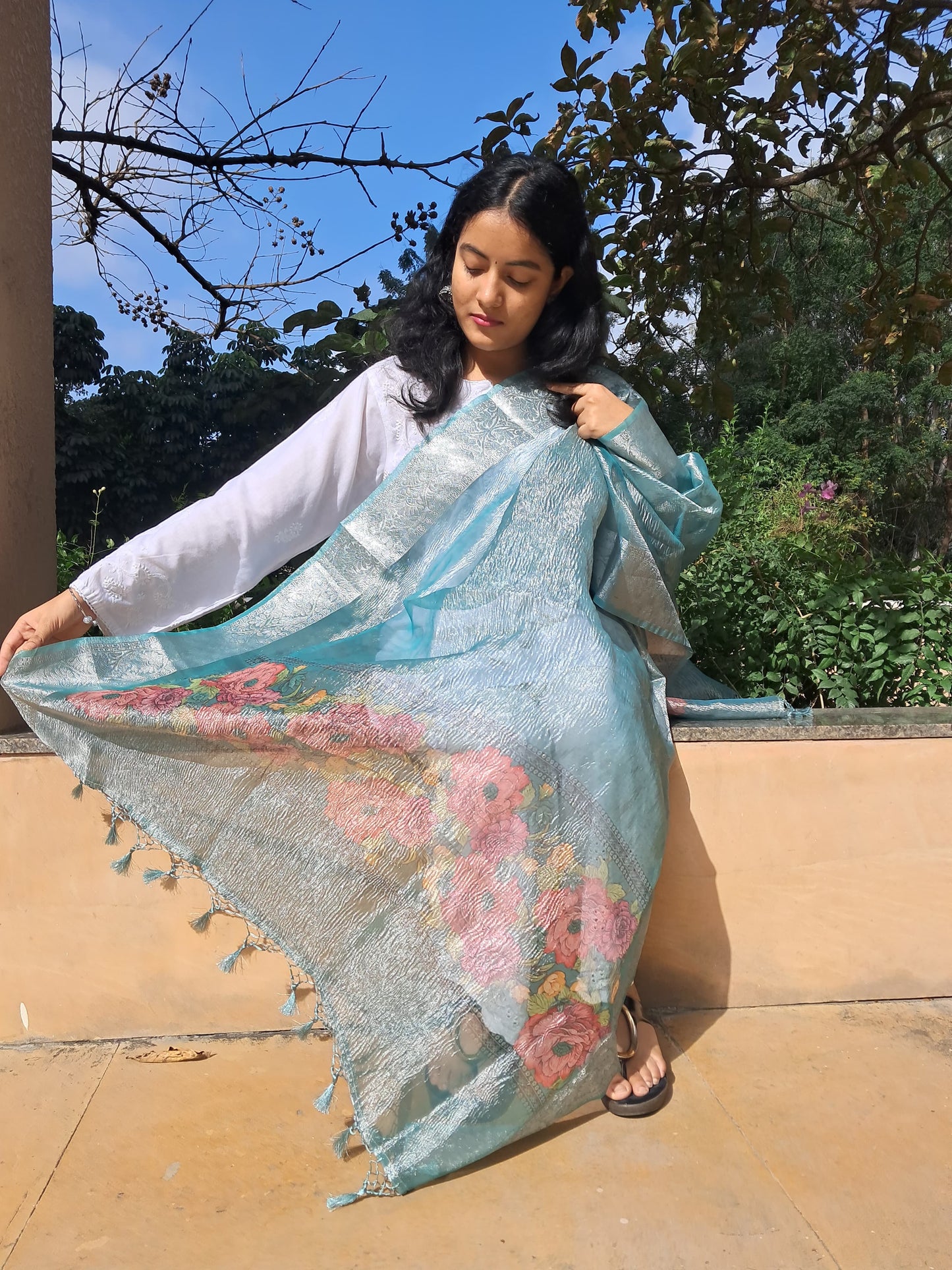 Blue Tissue Crush Dupatta