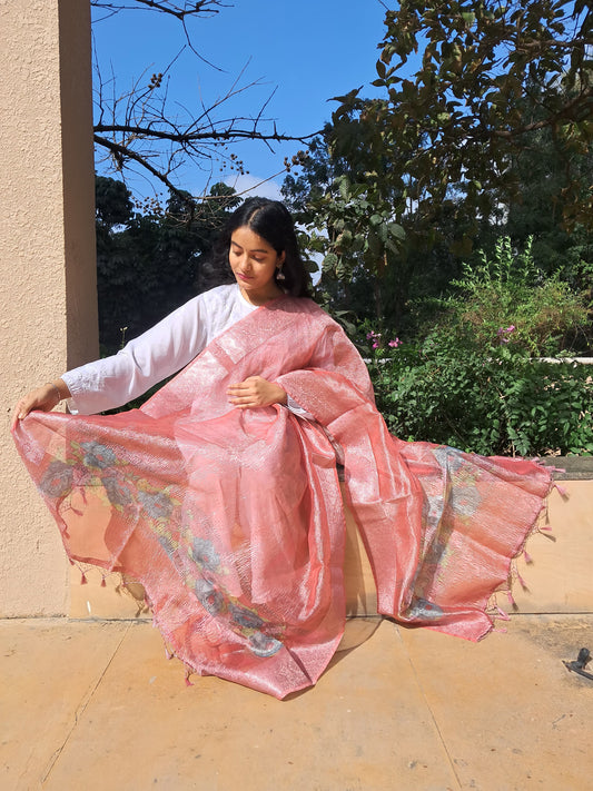 Pink Tissue Crush Dupatta