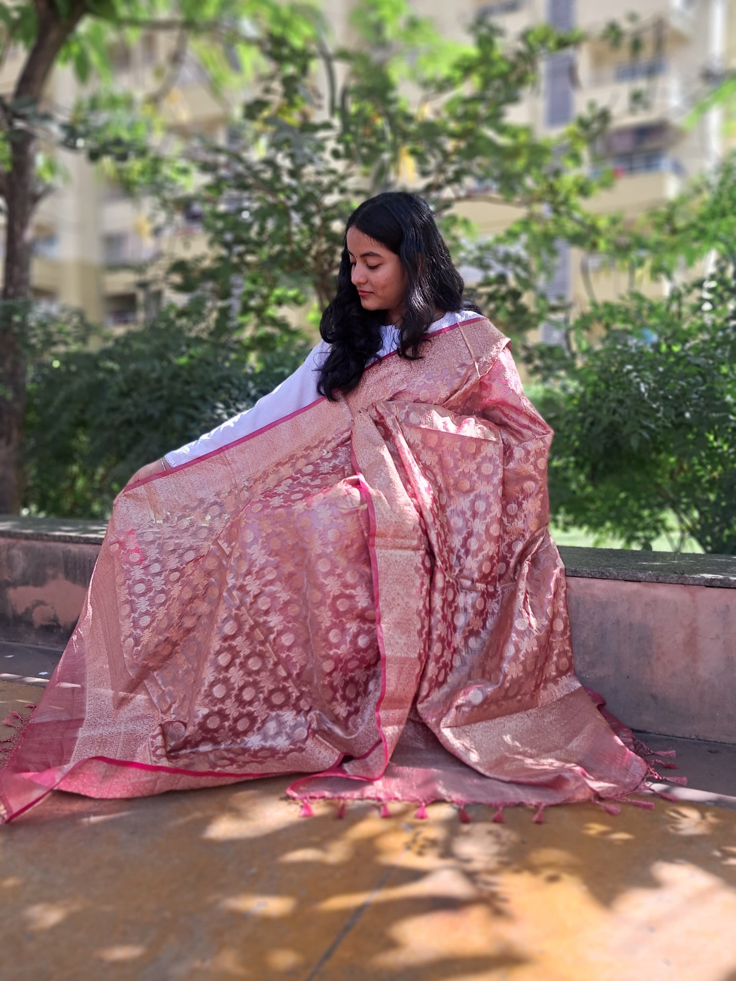 Pink tissue Silk Jacquard Jal