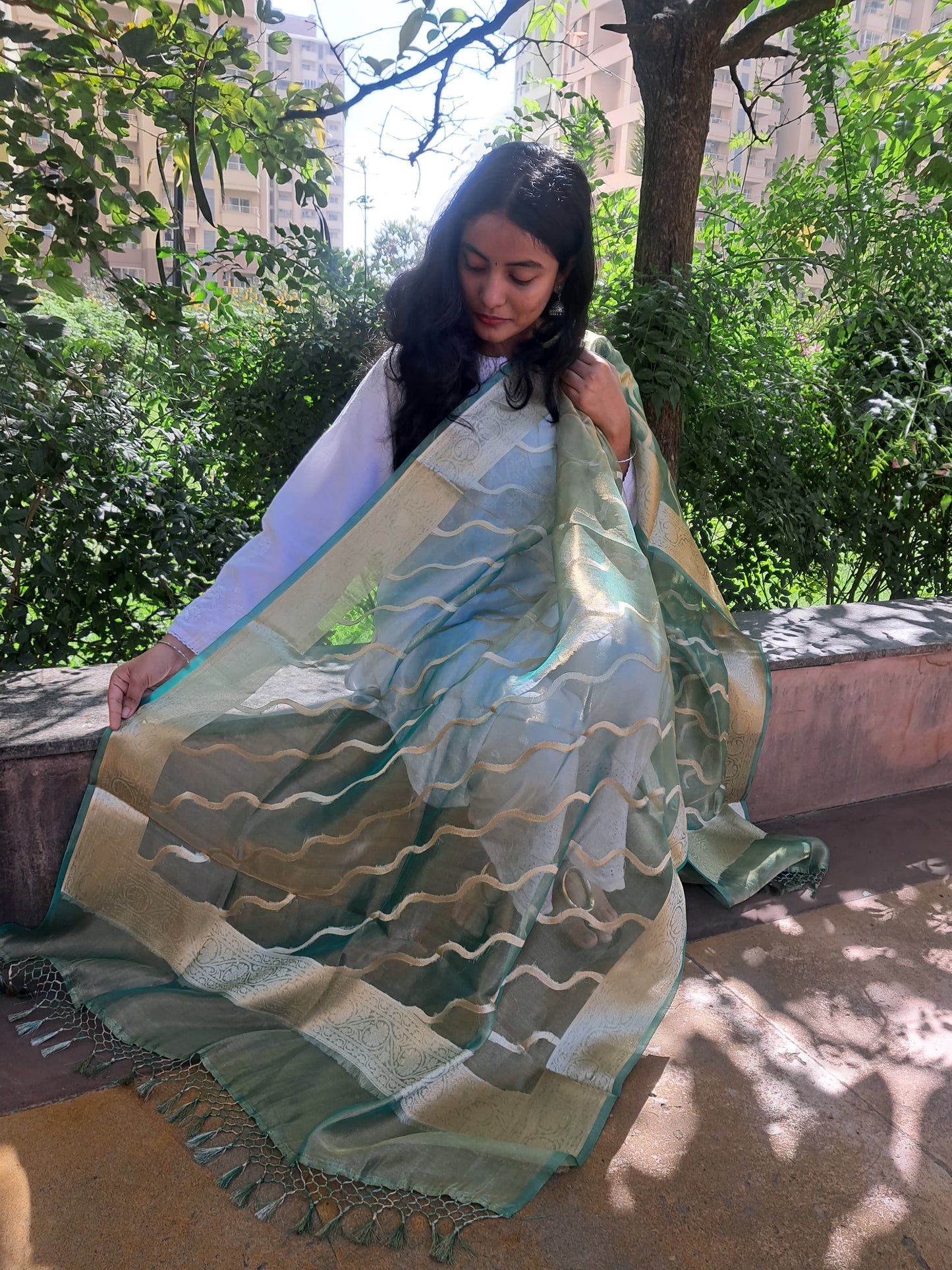 Green Katan Silk Jakat Jaal Dupatta