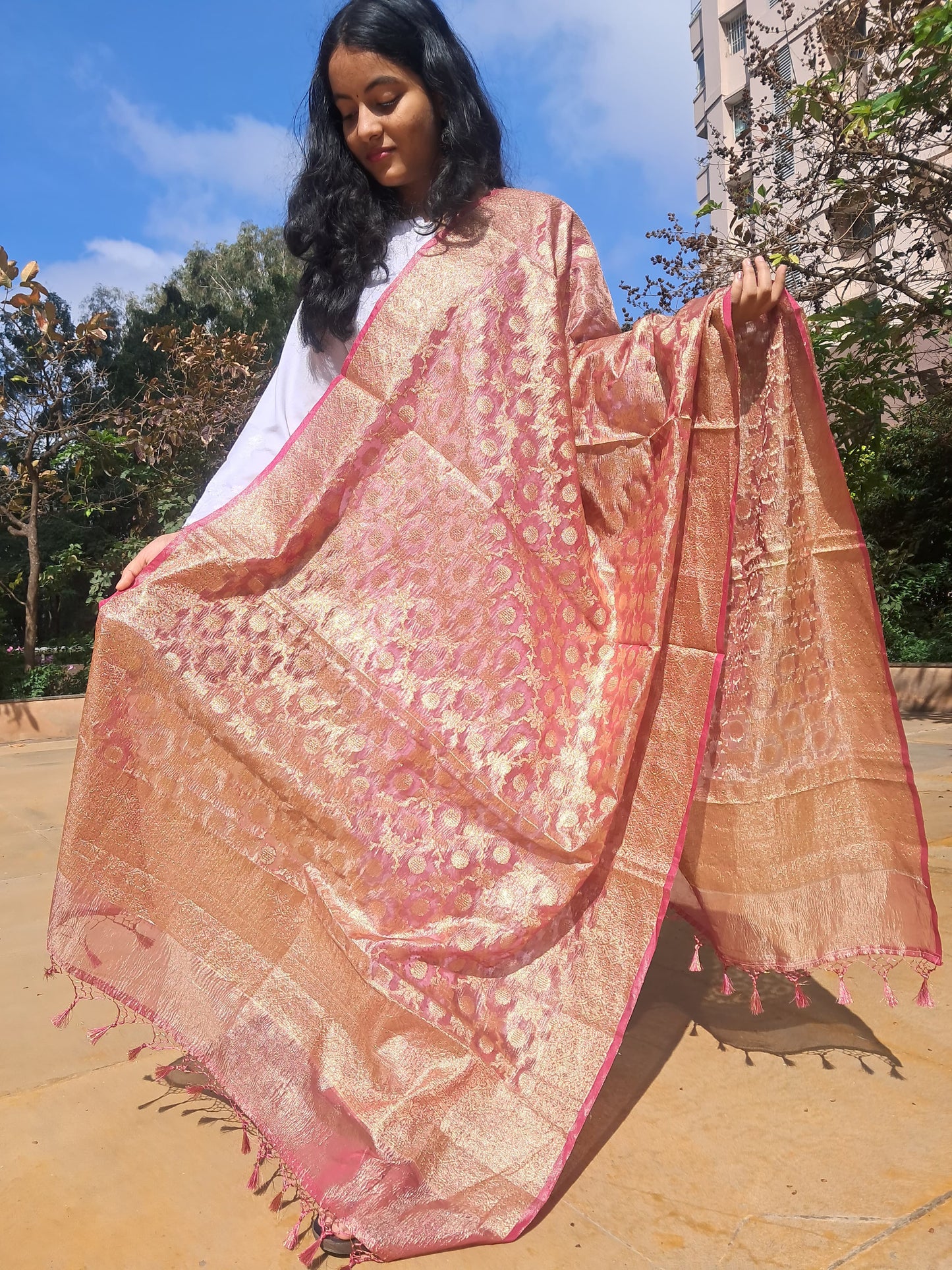 Pink tissue Silk Jacquard Jal