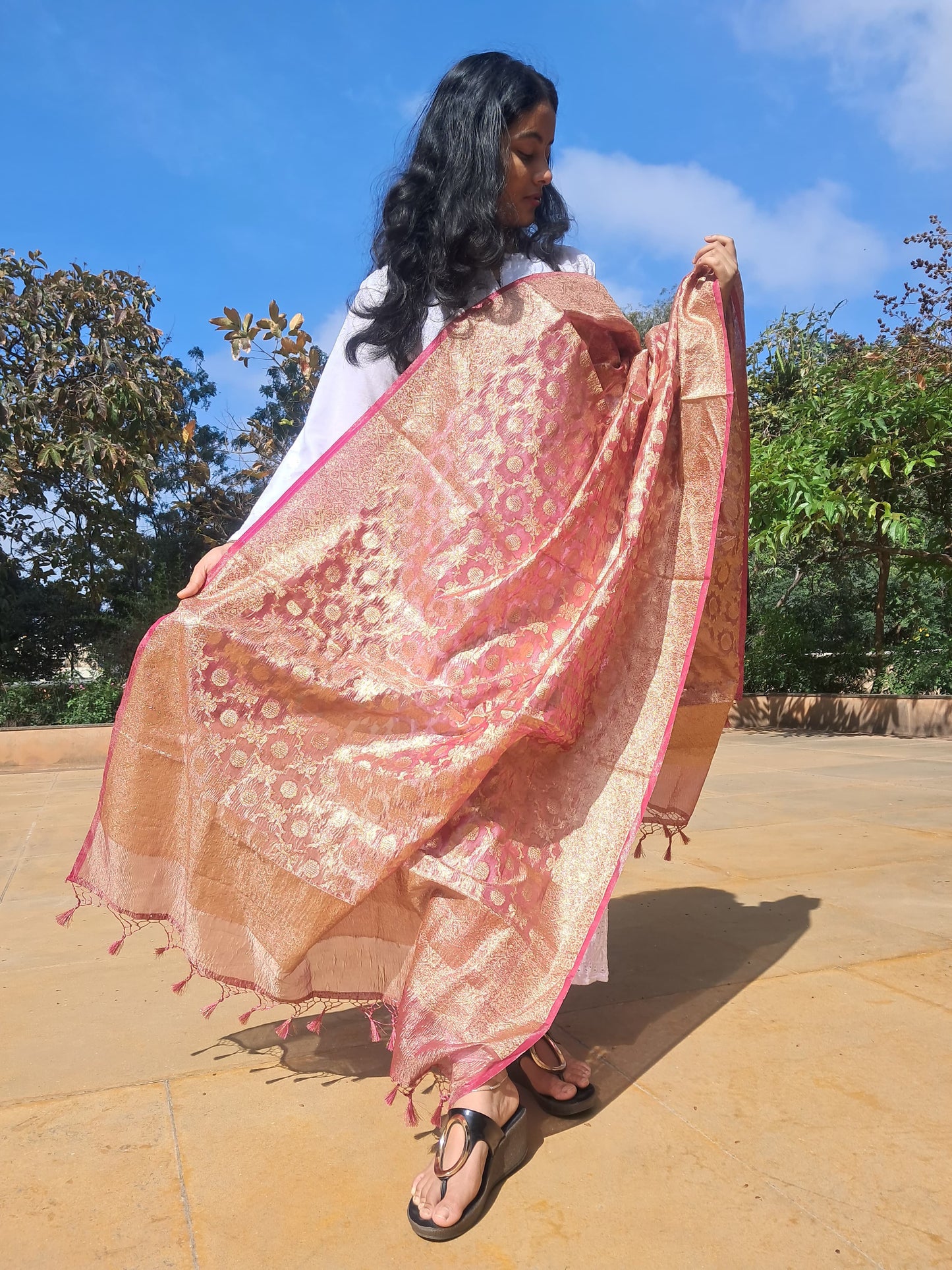 Pink tissue Silk Jacquard Jal