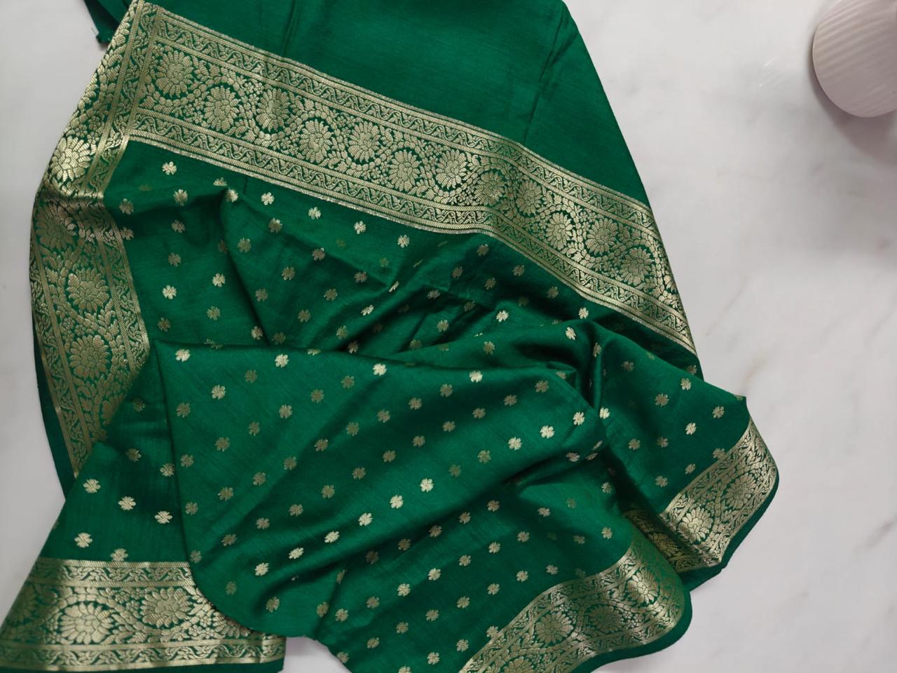 Green Munga Silk Zari Buti Banarasi Dupatta