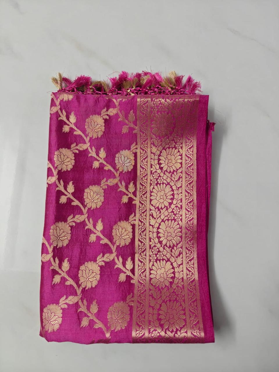 Pink Tissue Silk Zari Buti Banarasi Dupatta