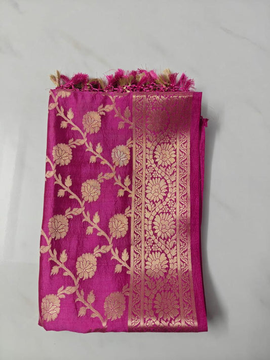 Pink Tissue Silk Zari Buti Banarasi Dupatta