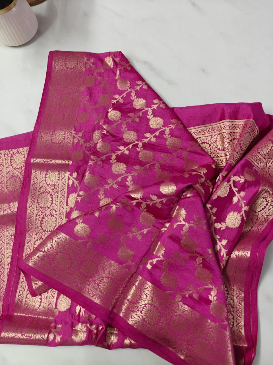Pink Tissue Silk Zari Buti Banarasi Dupatta