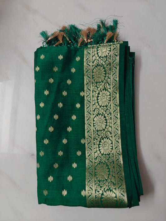 Green Munga Silk Zari Buti Banarasi Dupatta