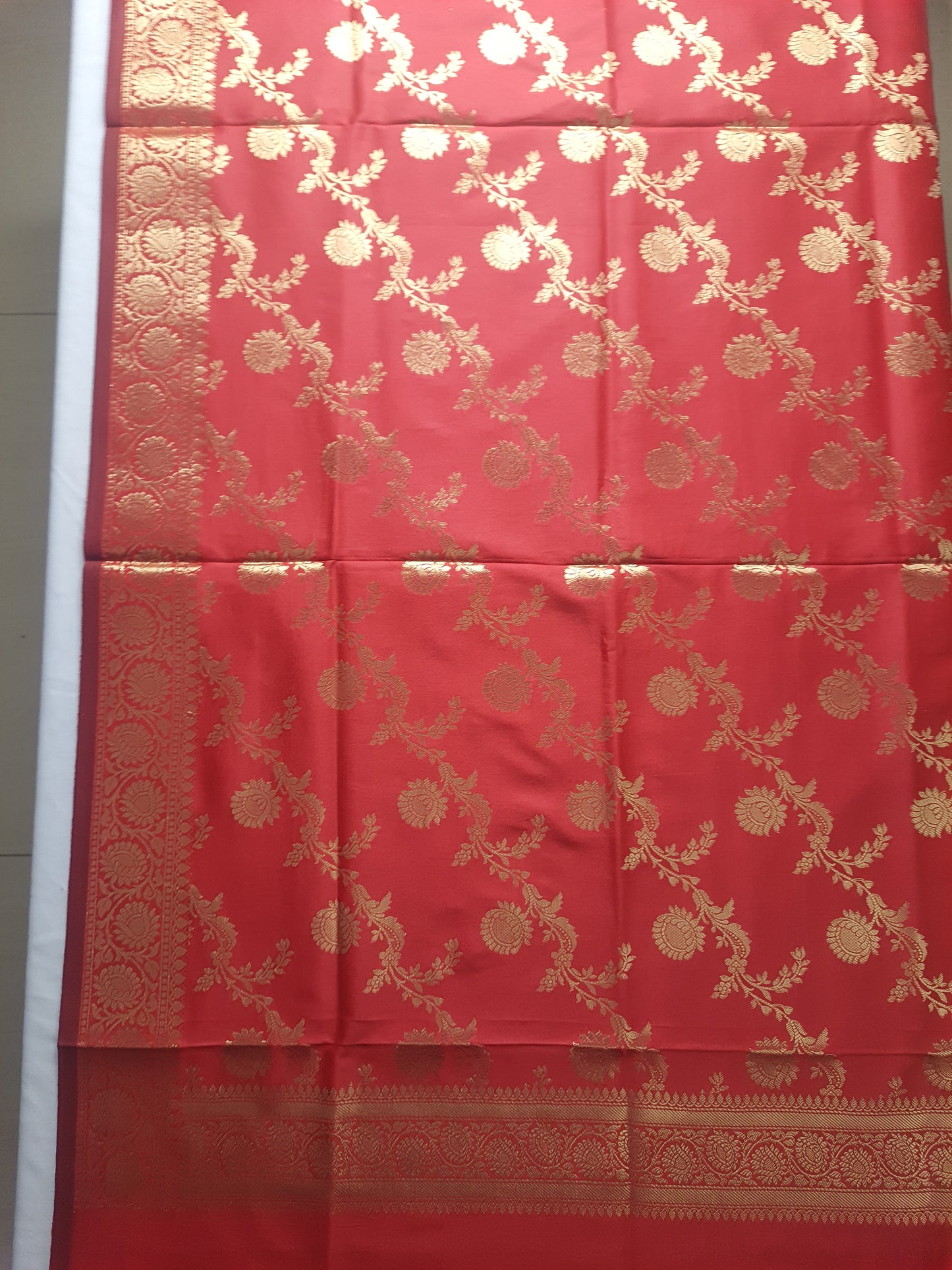 Red Banarasi Dupatta With Golden Jari Work